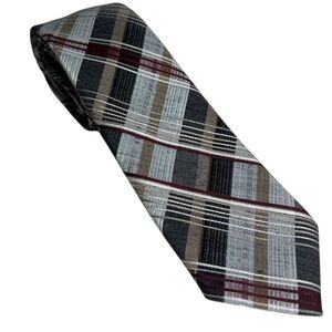 Wemlon by Wembley Men's Plaid Tie in Black, Gray, and Brown - Vintage